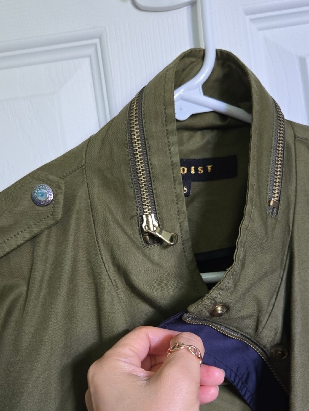 Olive Green Military Field Jacket with Embellished Pockets - Picture 5 of 7